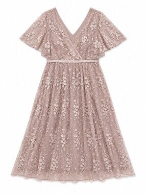 Shein V-Neck  Embroidered Floral Lace Overlay Formal Evening Gown | Size 4XL